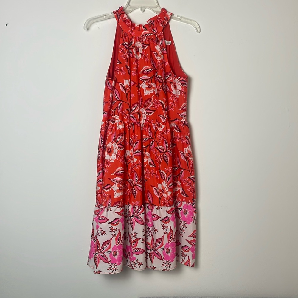 Eliza J Dress Orange & Pink Halter Size 6 Floral Flirty Garden Party Lined - Picture 1 of 11